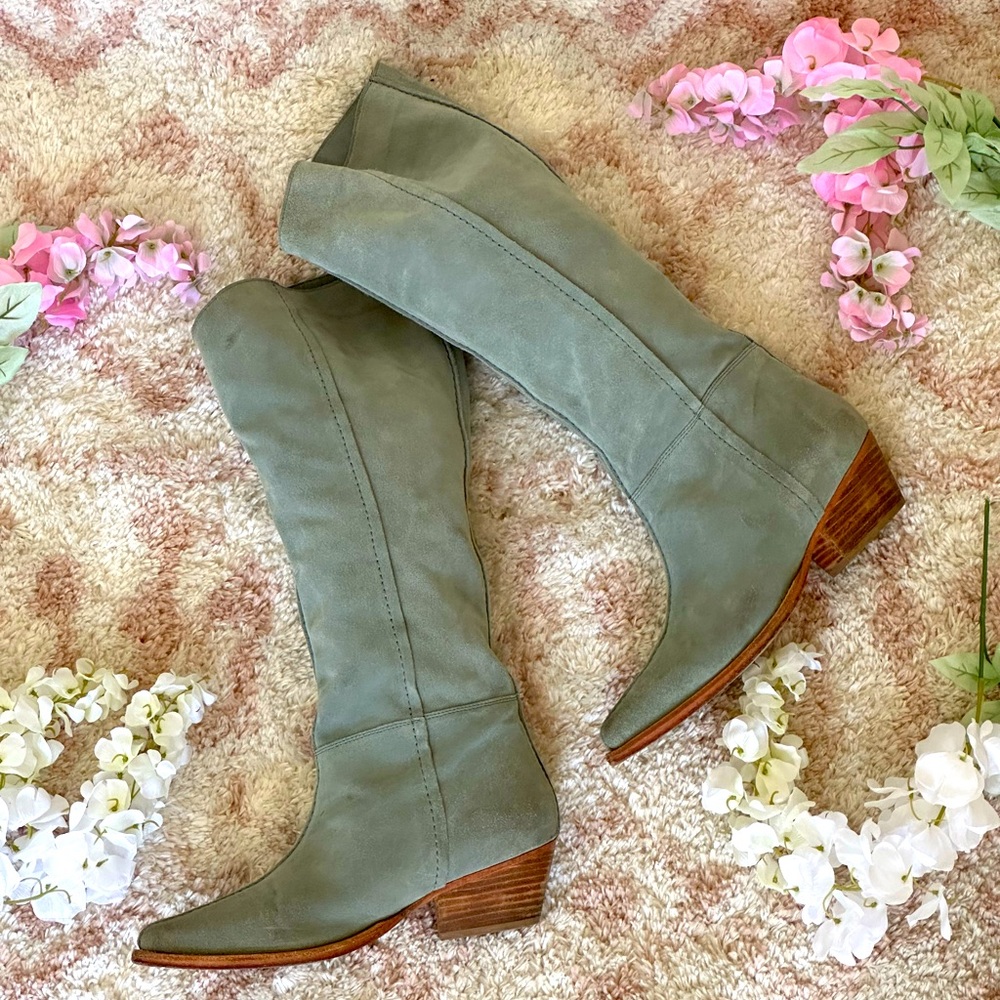 Free People Blue Sway Low Slouch Boots | Light Blue Suede | Women’s Size 39, EU